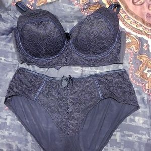 Blue lace bra and panties